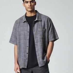 Carbon2Cobalt Plaid Shirt Mens XL Blue Gray Preppy Cotton Button-Up Camp